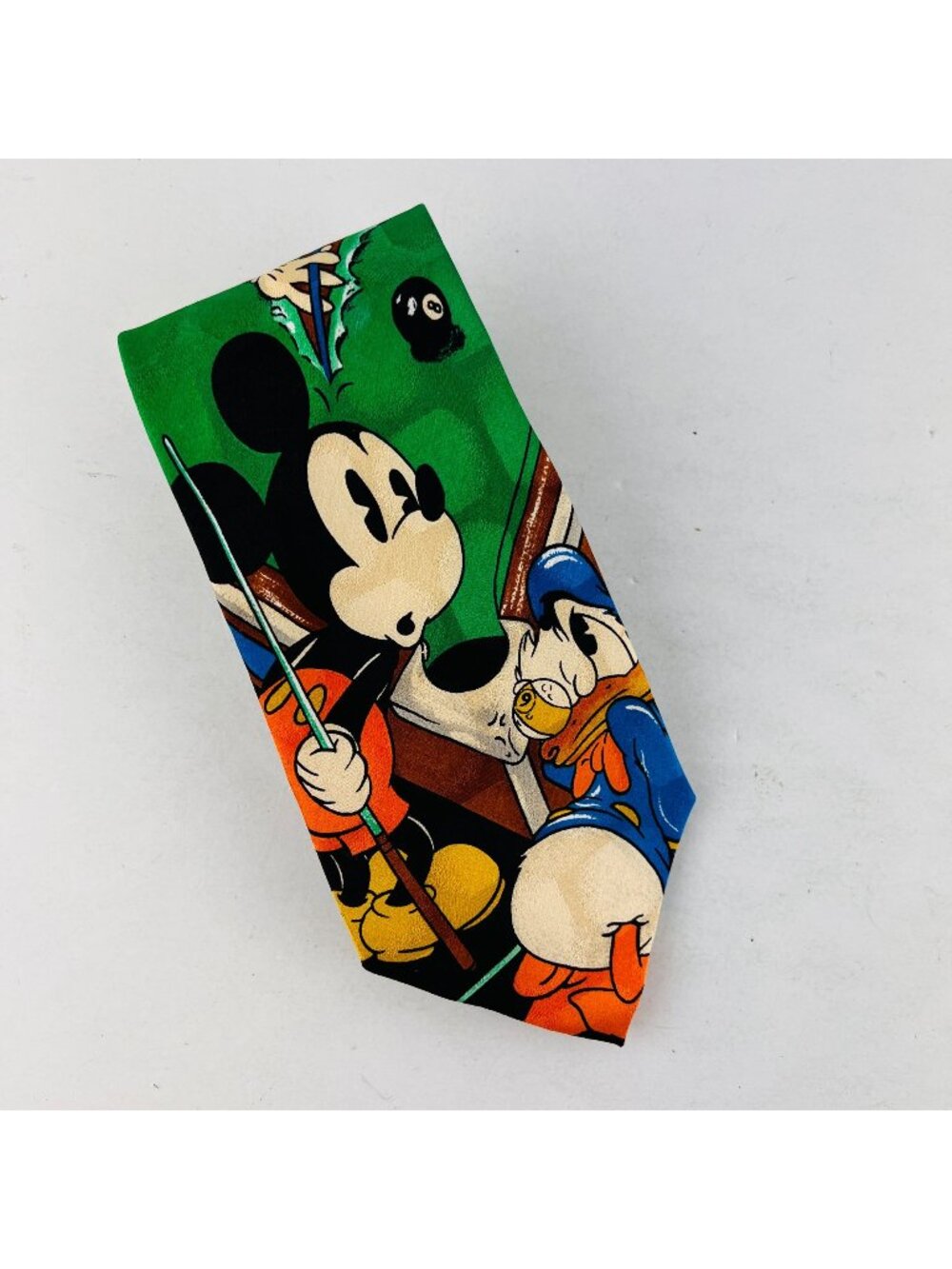 Mickey Mouse Donald & Goofy Playing Pool Disney 100% Silk Necktie Tie